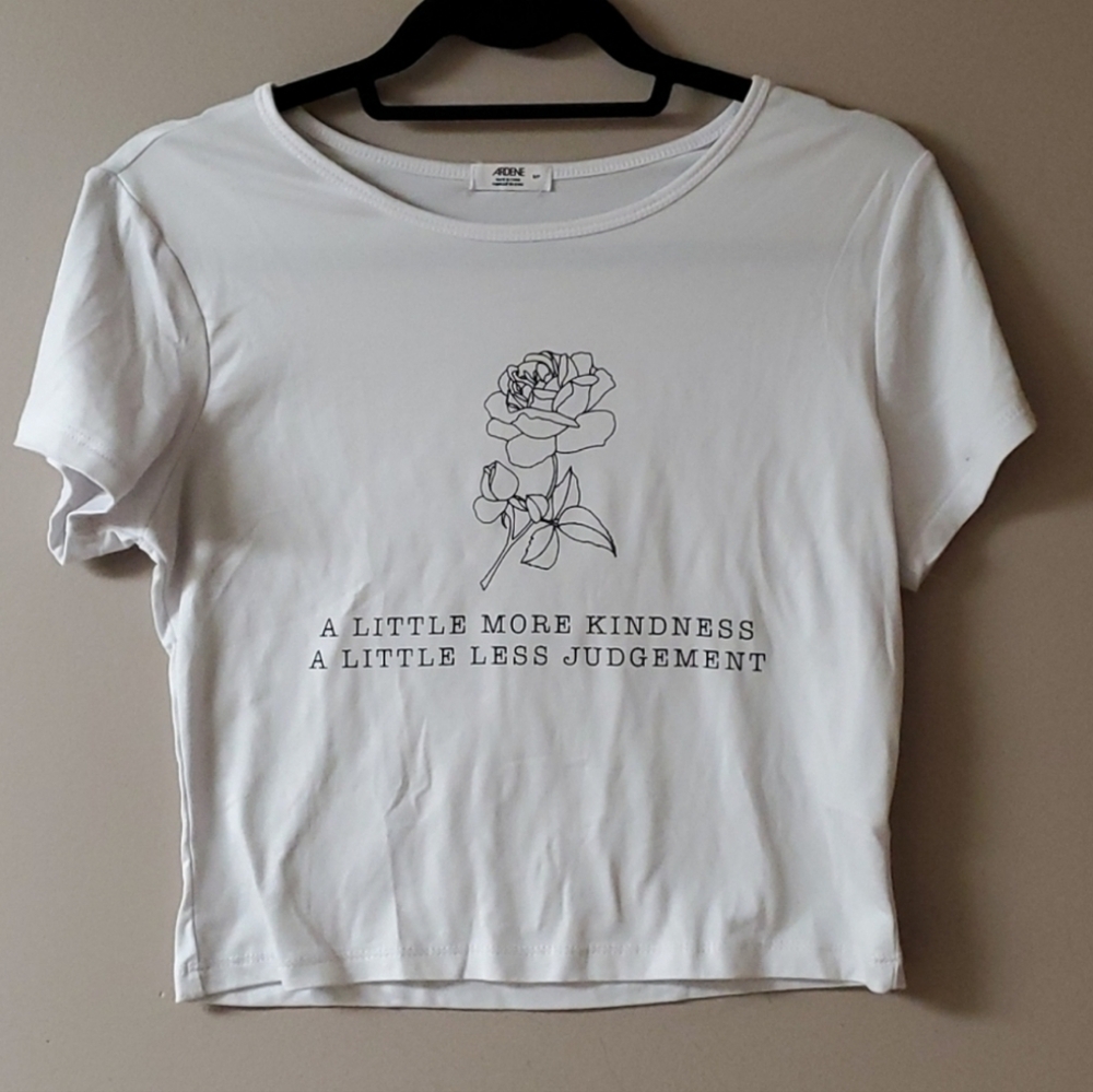 White Graphic Tee with Floral Design